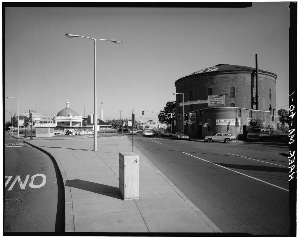 Roxbury Gas Light Company, Gasholder, 8 Gerard Street at Massachusetts Avenue, Boston, Suffolk County, MA, photograph filed with the federal survey