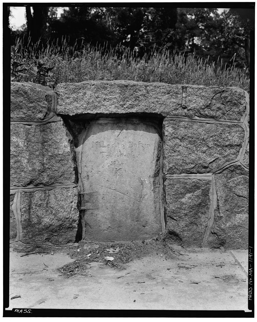 Milestone, Opposite 1040 Adams Street, Boston, Suffolk County, MA, photograph filed with the federal survey