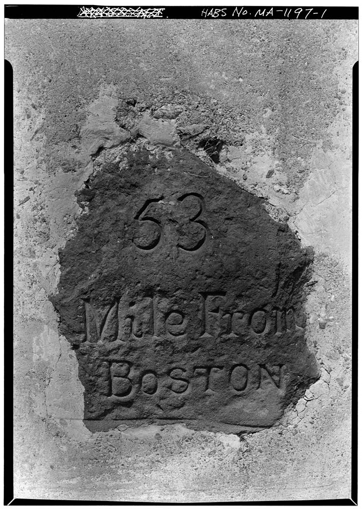 Milestone, Route 9 at Collier's Corner, Leicester, Worcester County, MA, photograph filed with the federal survey