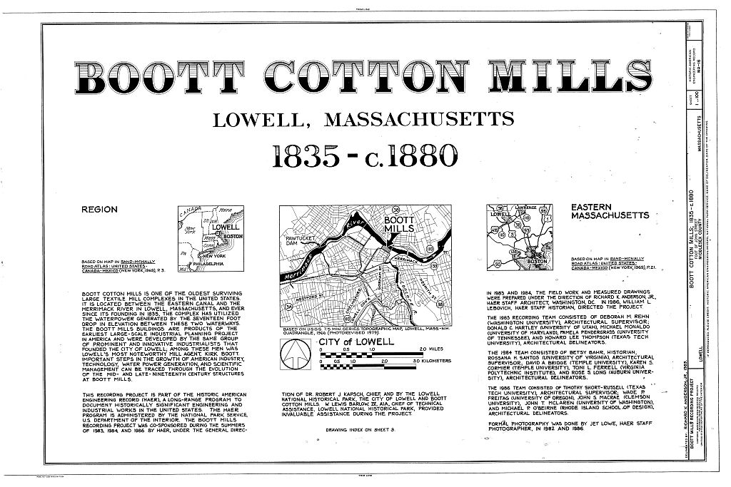 Boott Cotton Mills, John Street at Merrimack River, Lowell, Middlesex County, MA, measured drawing filed with the federal survey