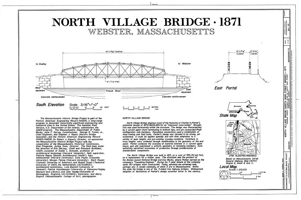 North Village Bridge, Spanning French River on North Main Street, Webster, Worcester County, MA, measured drawing filed with the federal survey
