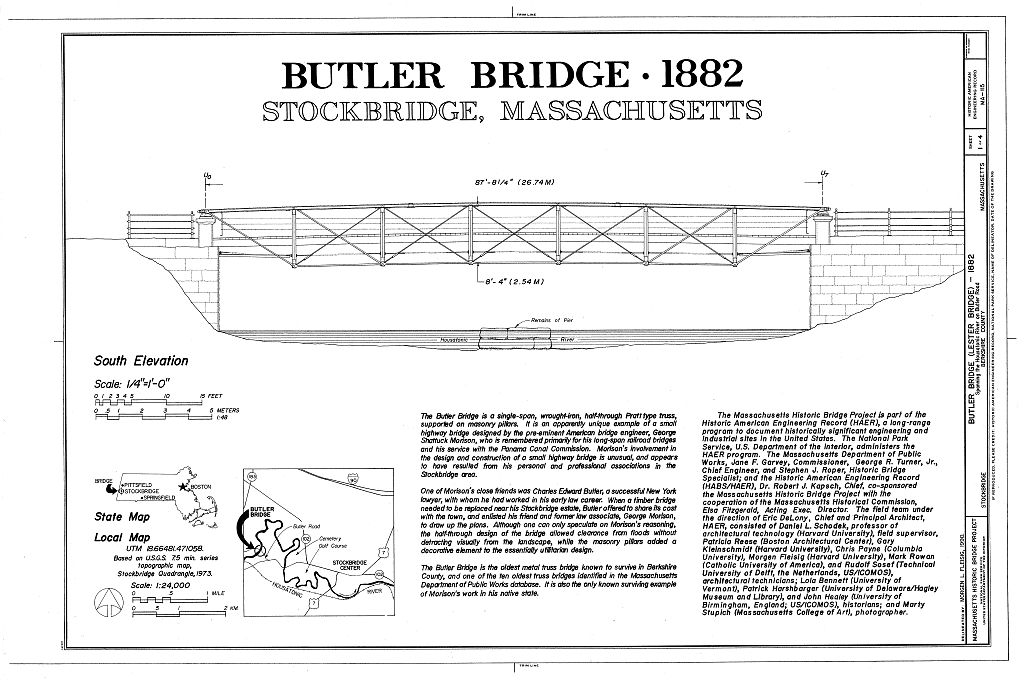 Butler Bridge, Spans Housatonic River on Butler Road (North Glendale Road), Stockbridge, Berkshire County, MA, measured drawing filed with the federal survey