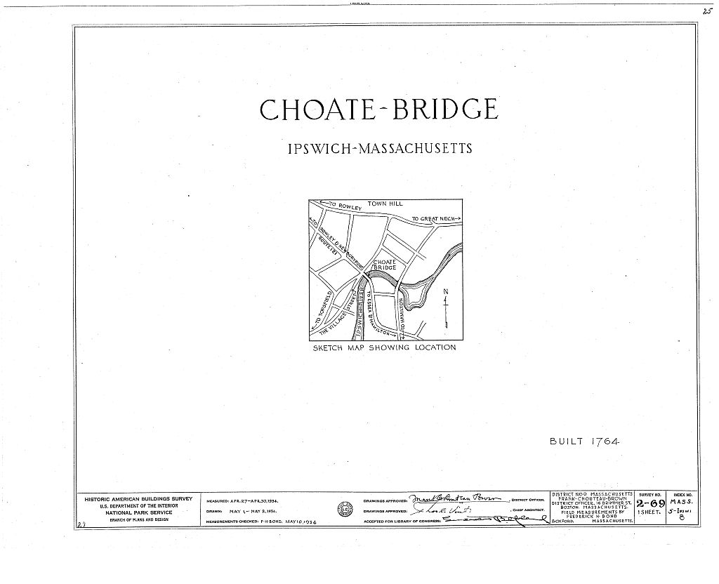 Choate Bridge, Ipswich, Essex County, MA, measured drawing filed with the federal survey