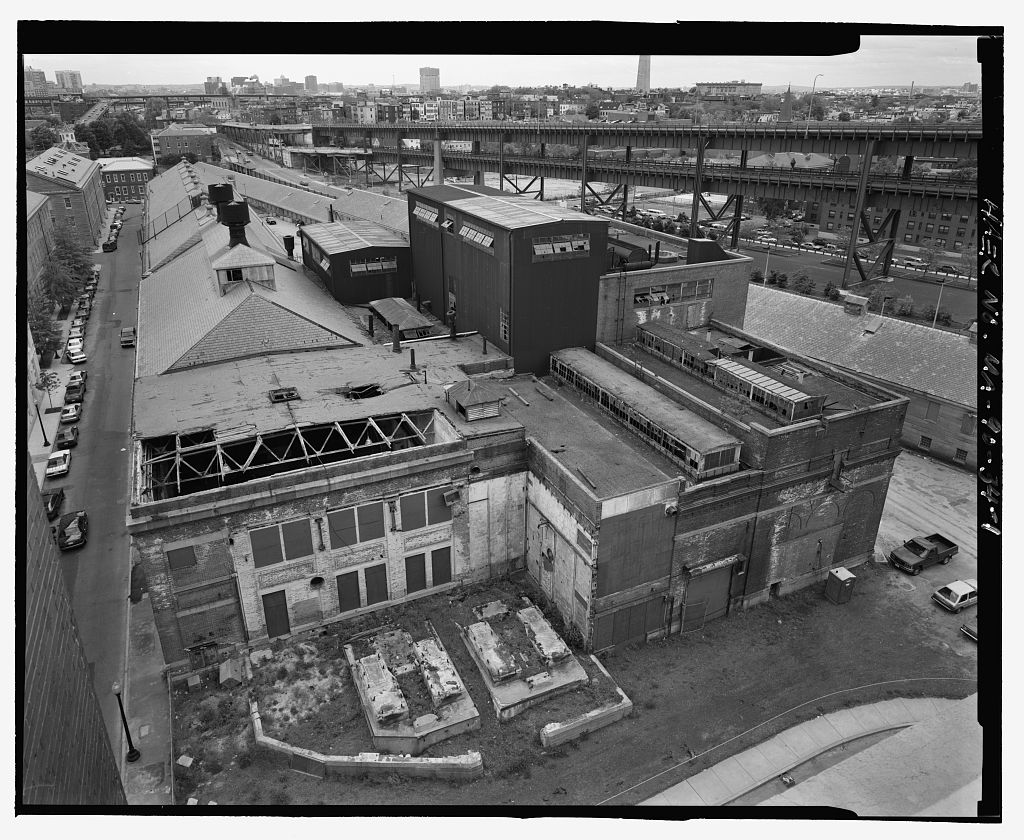 Charlestown Navy Yard, Central Power Plant, Attached to northeast end of Building 107 at intersection of Third Avenue & Ninth Street, Boston, Suffolk County, MA, photograph filed with the federal survey