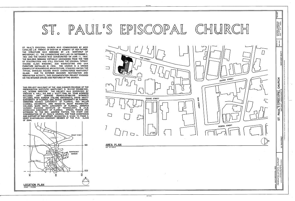 St. Paul's Episcopal Church, 11 Fair Street, Nantucket, Nantucket County, MA, measured drawing filed with the federal survey