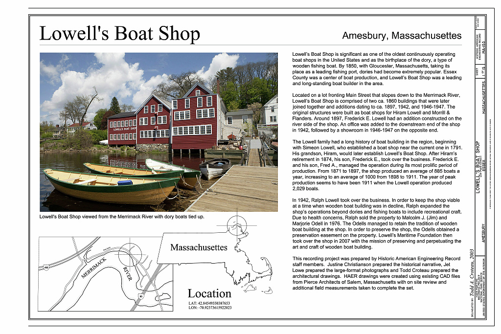 Lowell's Boat Shop, 459 Main Street, Amesbury, Essex County, MA, measured drawing filed with the federal survey