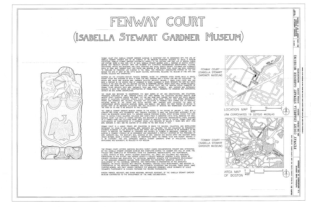 Fenway Court, 280 The Fenway, Boston, Suffolk County, MA, measured drawing filed with the federal survey