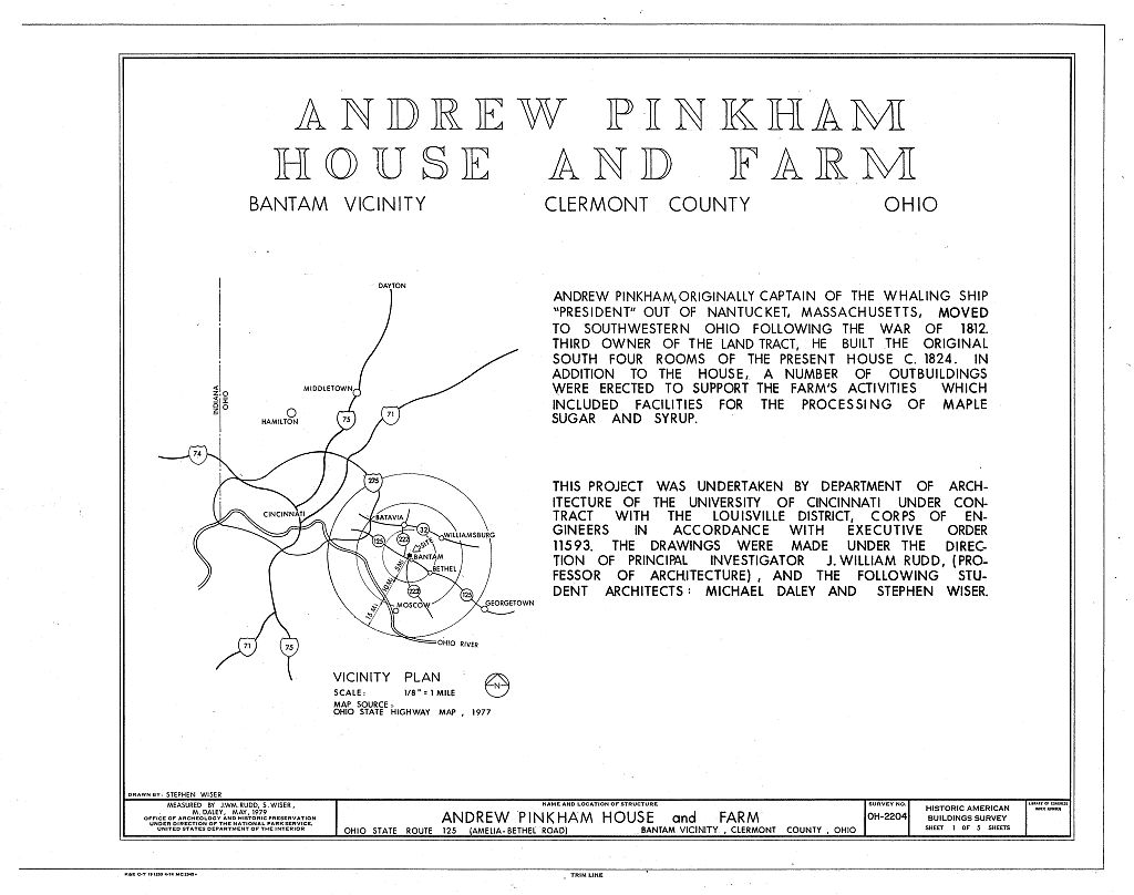 Pinkham House & Farm, Ohio State Route 125, Amelia-Bantam Road, Bantam, Clermont County, OH, measured drawing filed with the federal survey