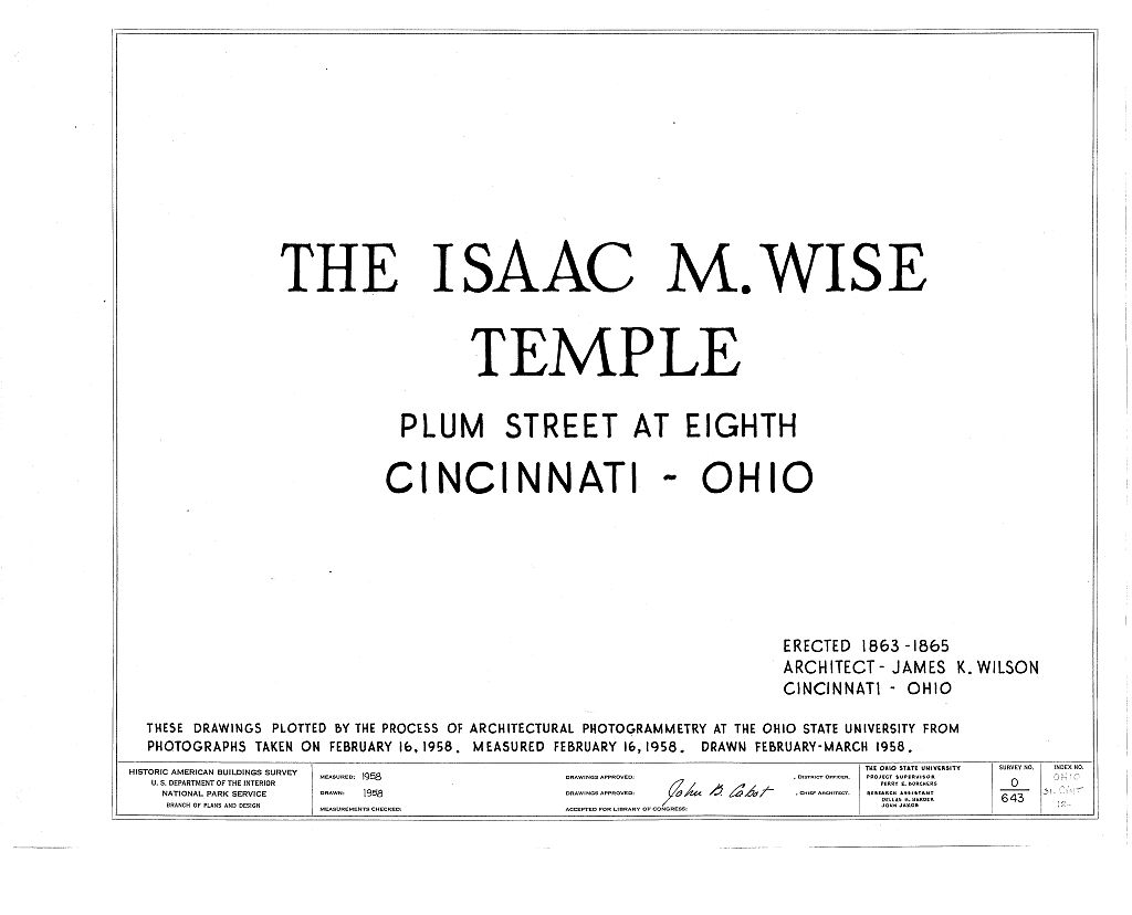 Isaac M. Wise Temple, Eighth & Plum Streets, Cincinnati, Hamilton County, OH, measured drawing filed with the federal survey