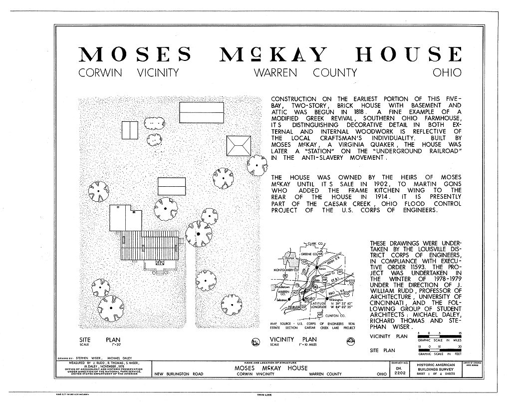 Moses McKay House, New Burlington Road, Corwin, Warren County, OH, measured drawing filed with the federal survey