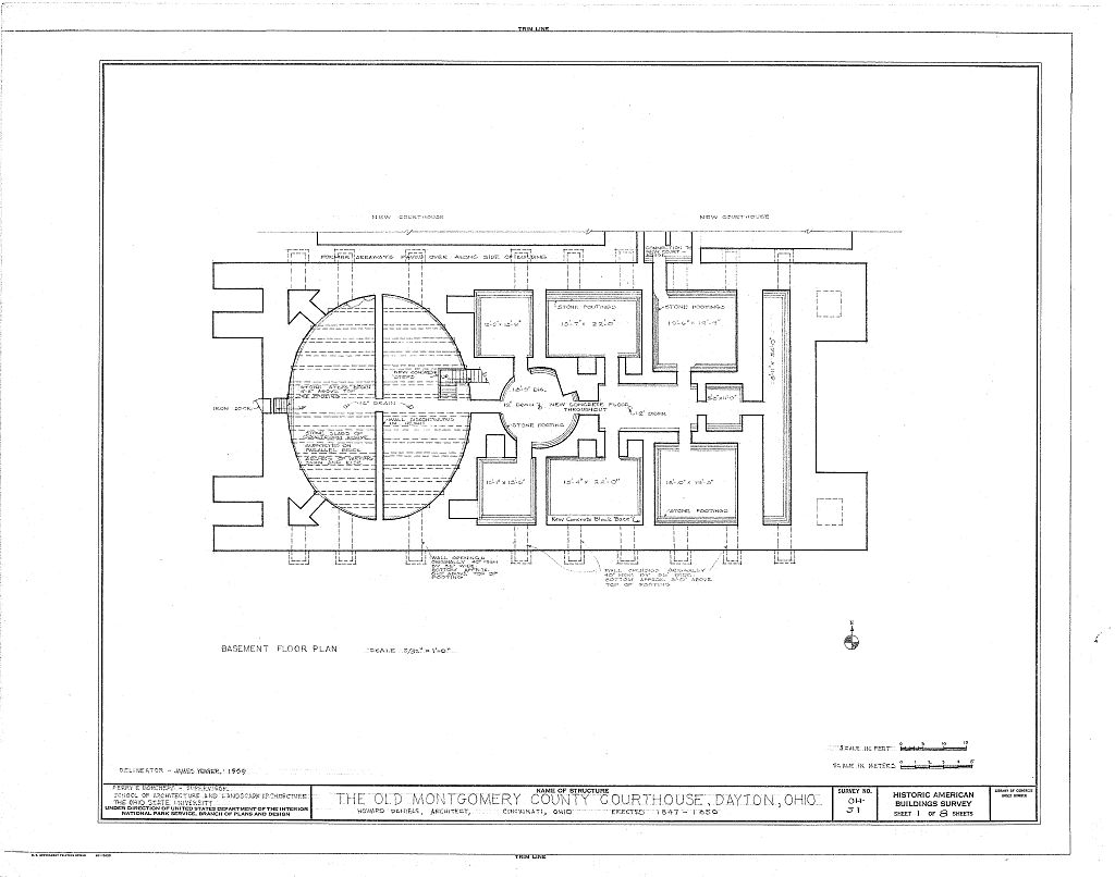 Old Montgomery County Courthouse, Third & Main Streets, Dayton, Montgomery County, OH, measured drawing filed with the federal survey