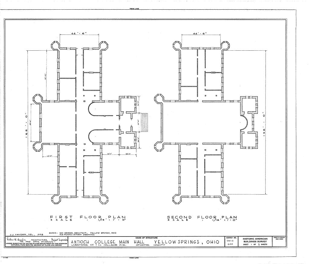 Antioch College, Main Hall, Livermore Street & North College Avenue, Yellow Springs, Greene County, OH, measured drawing filed with the federal survey