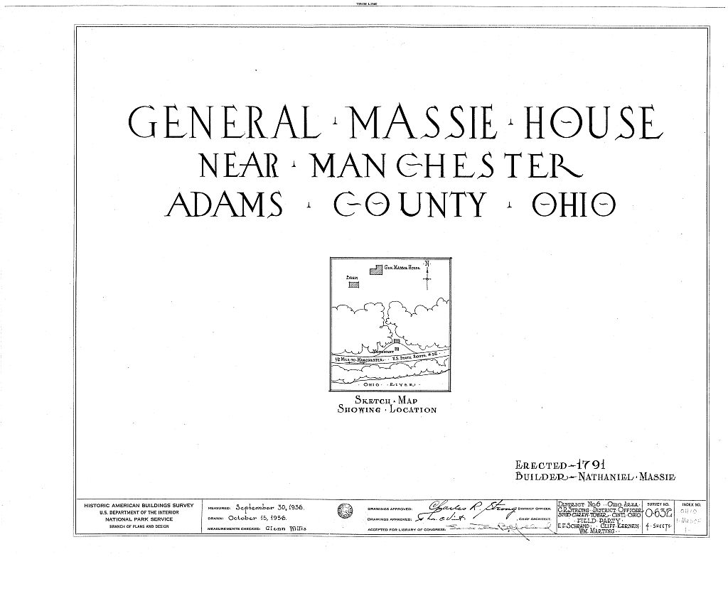 General Nathaniel Massie House, Buckeye Station Bluff, Route 52, Manchester, Adams County, OH, measured drawing filed with the federal survey