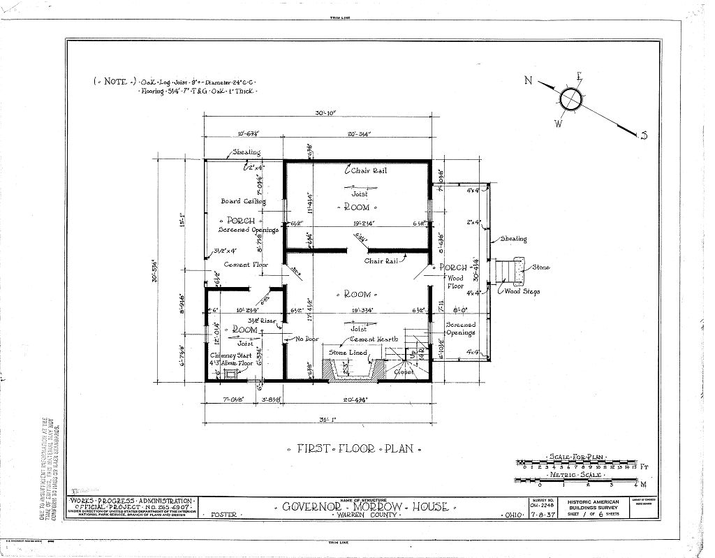 Governor Morrow House, Foster, Warren County, OH, measured drawing filed with the federal survey