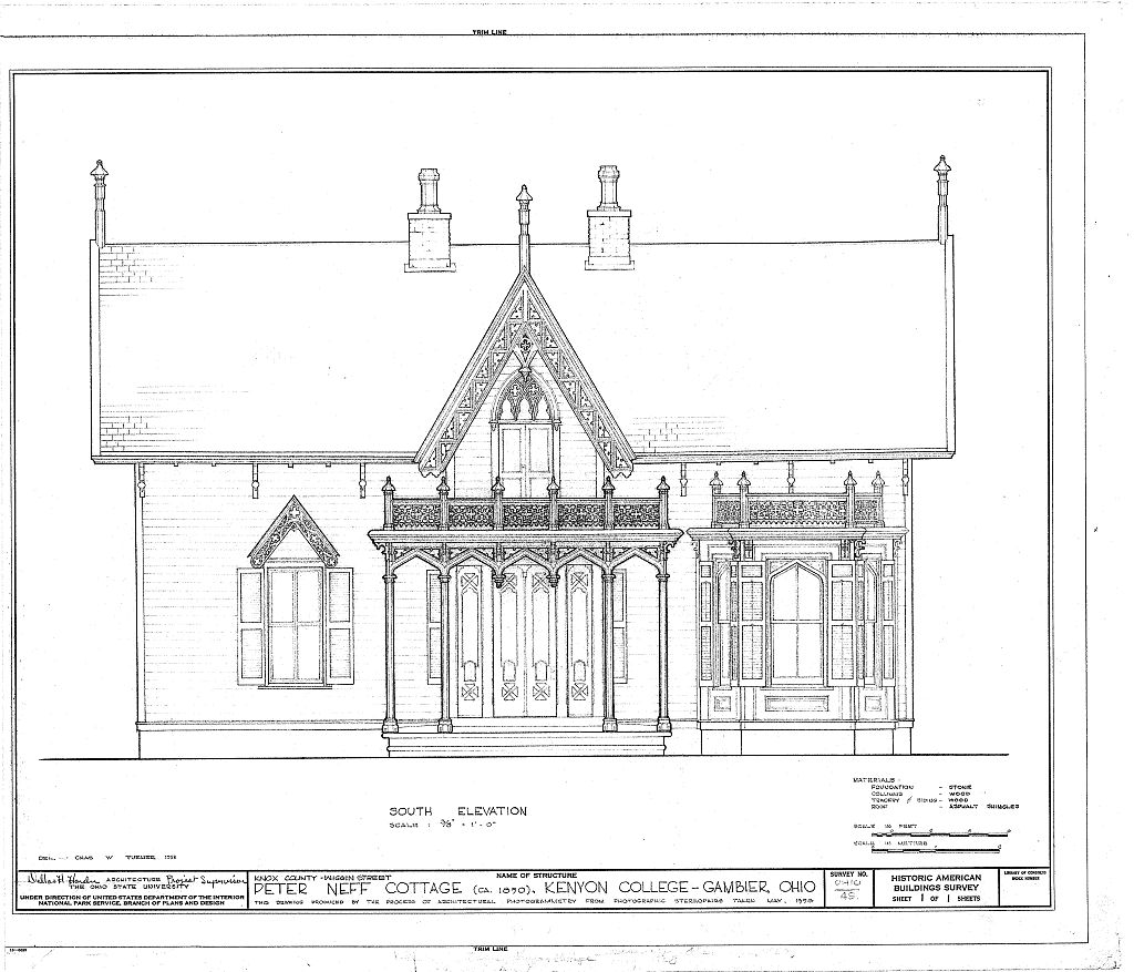 Kenyon College, Peter Neff Cottage, Wiggin Street, Gambier, Knox County, OH, measured drawing filed with the federal survey