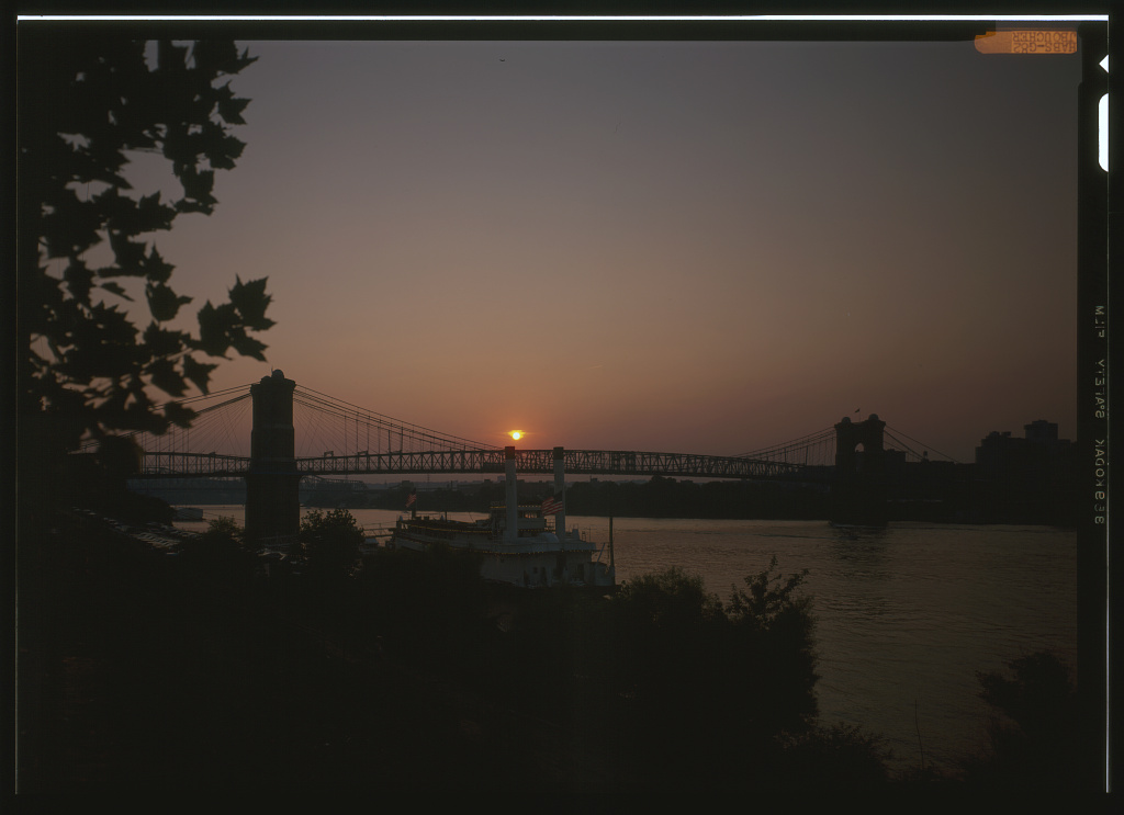 Cincinnati Suspension Bridge, Spanning Ohio River, Cincinnati, Hamilton County, OH, photograph filed with the federal survey
