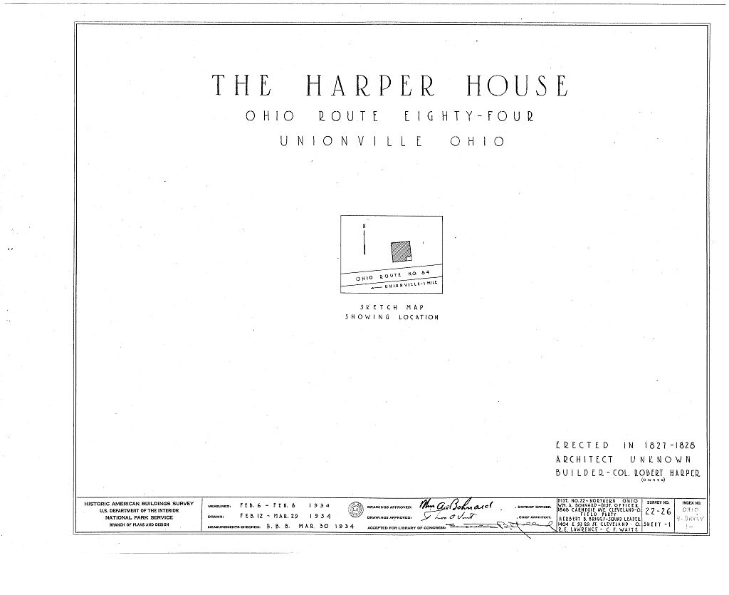 Colonel Robert Harper House, Unionville, Lake County, OH, measured drawing filed with the federal survey