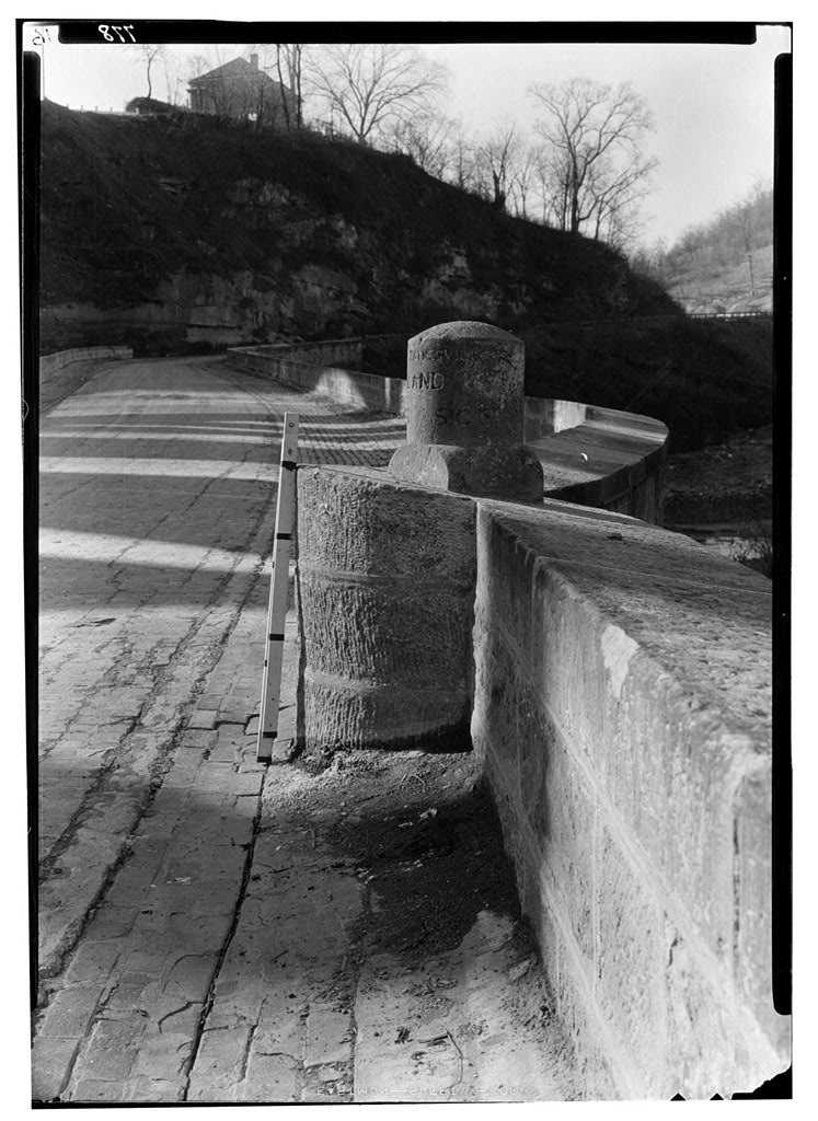 Milestone on Old "S" Bridge, photograph filed with the federal survey