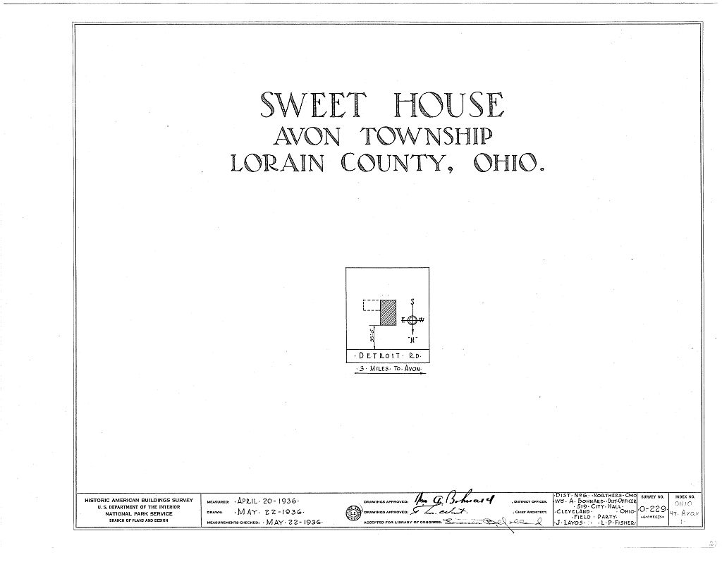 Sweet House, Detroit Road, Avon, Lorain County, OH, measured drawing filed with the federal survey