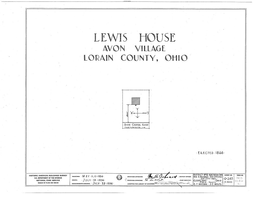 Lewis House, Avon Center Road, Avon, Lorain County, OH, measured drawing filed with the federal survey