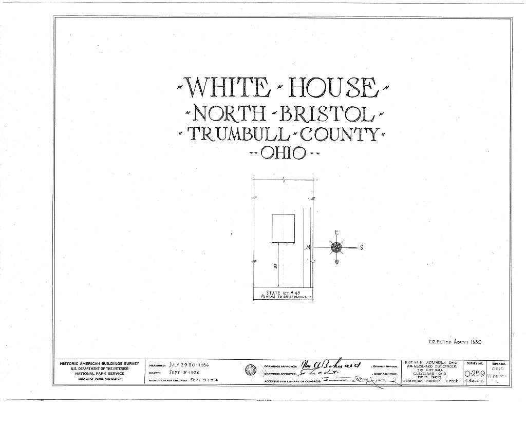 White House, State Route 45, North Bristol, Trumbull County, OH, measured drawing filed with the federal survey