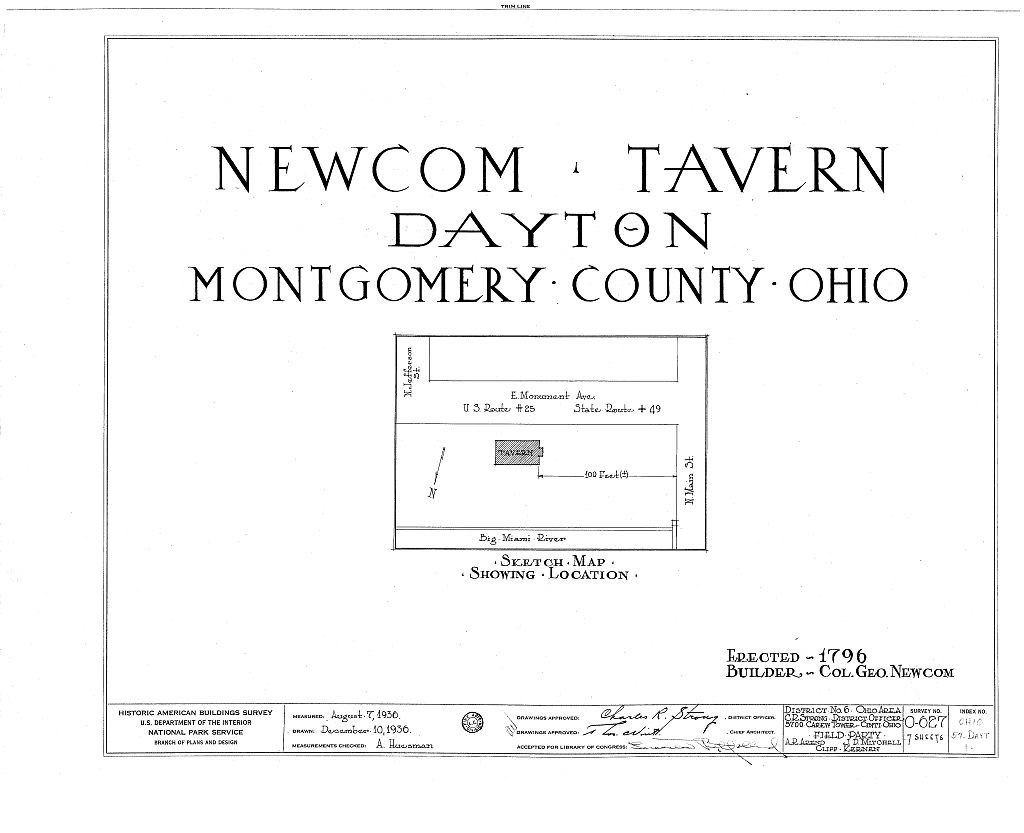 Newcom Tavern, Van Cleve Park, East Monument Avenue, Dayton, Montgomery County, OH, measured drawing filed with the federal survey