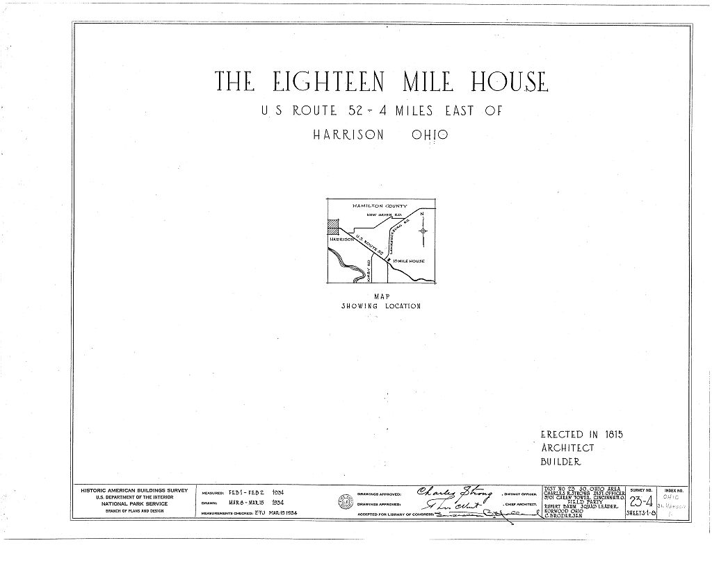 Eighteen Mile House, East on U.S. Route 52, Harrison, Hamilton County, OH, measured drawing filed with the federal survey