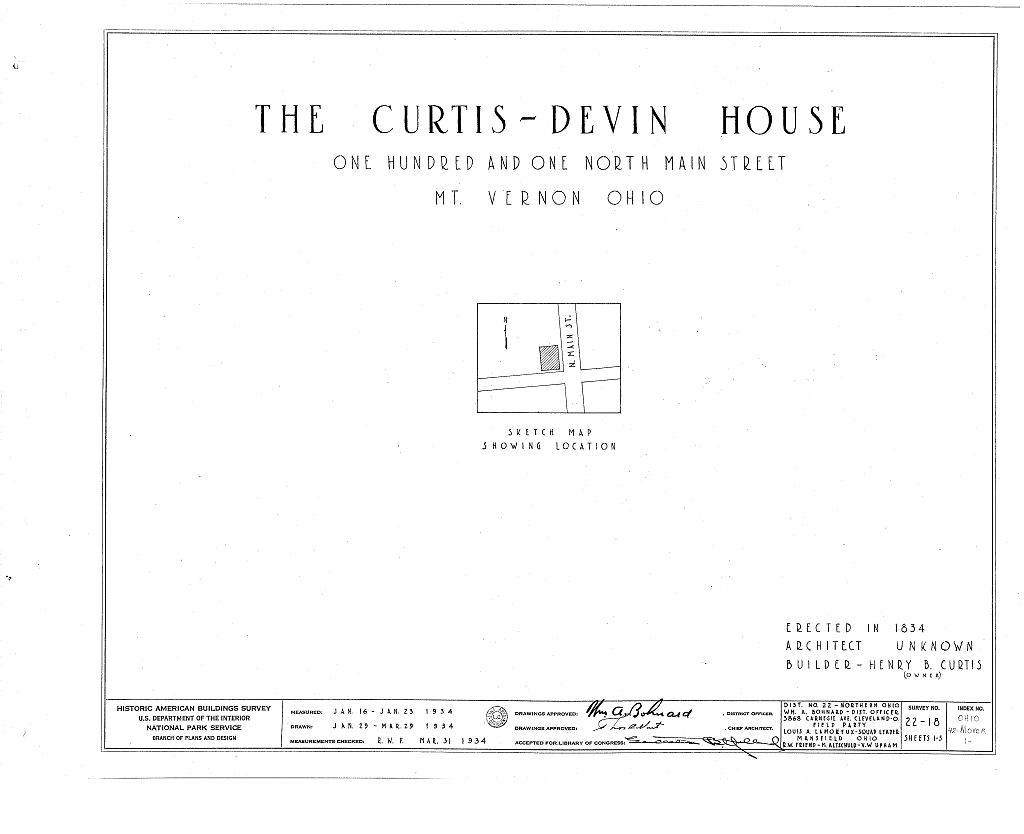Curtis-Devin House, 101 North Main Street, Mount Vernon, Knox County, OH, measured drawing filed with the federal survey