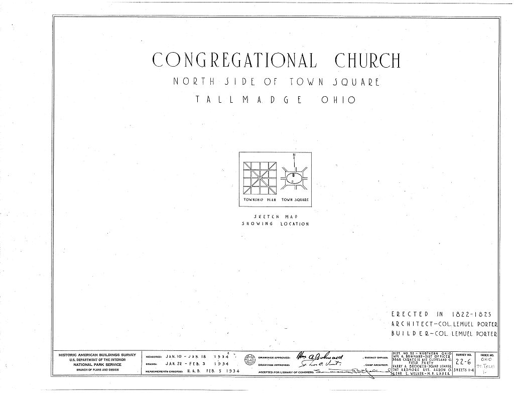 Congregational Church, Village Green, Tallmadge, Summit County, OH, measured drawing filed with the federal survey
