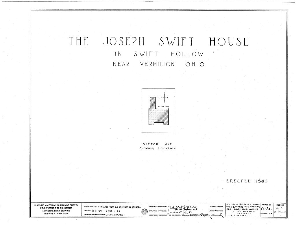 Joseph Swift House, South of Vermillion, on Vermillion River, Vermilion, Erie County, OH, measured drawing filed with the federal survey