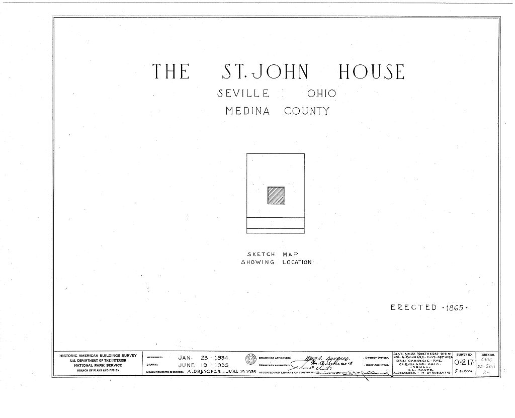 St. John House, Seville, Medina County, OH, measured drawing filed with the federal survey