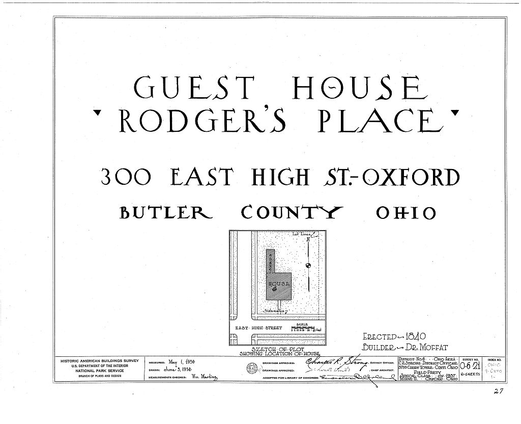 "Guest House", 300 East High Street, Oxford, Butler County, OH, measured drawing filed with the federal survey