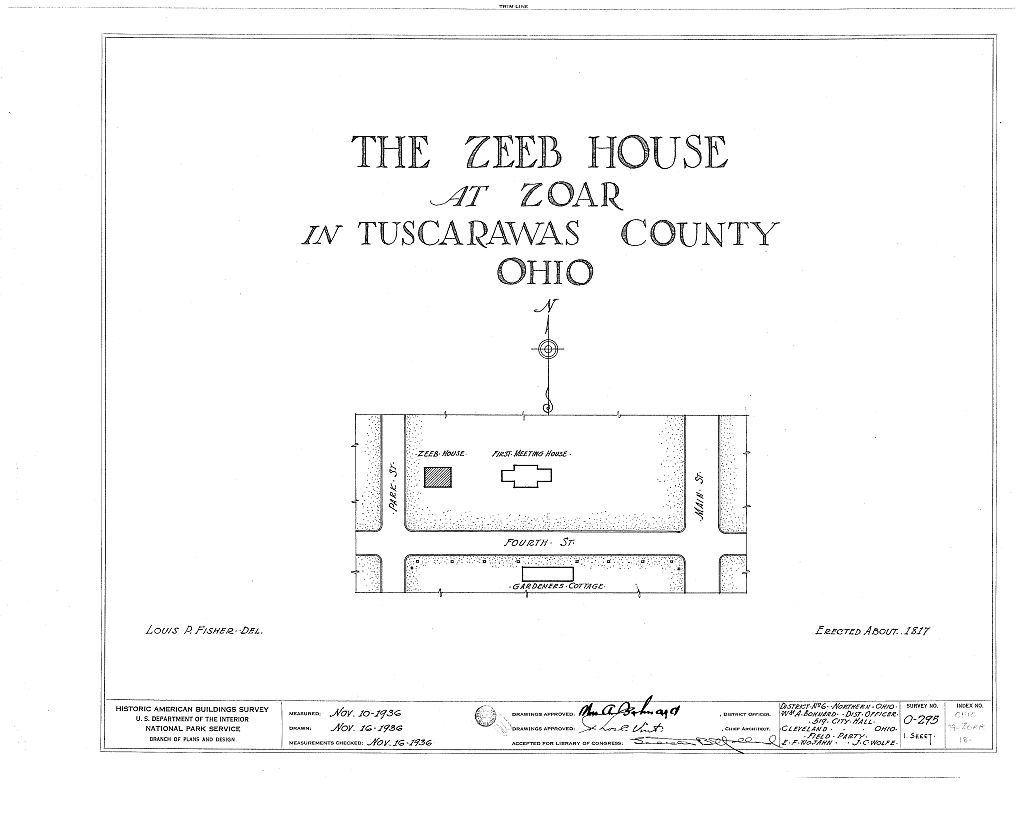 Zeeb House (Log Cabin), Fourth & Park Streets, Zoar, Tuscarawas County, OH, measured drawing filed with the federal survey