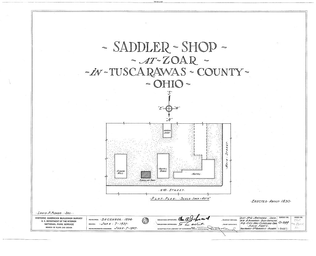Saddler Shop, Second Street, Zoar, Tuscarawas County, OH, measured drawing filed with the federal survey