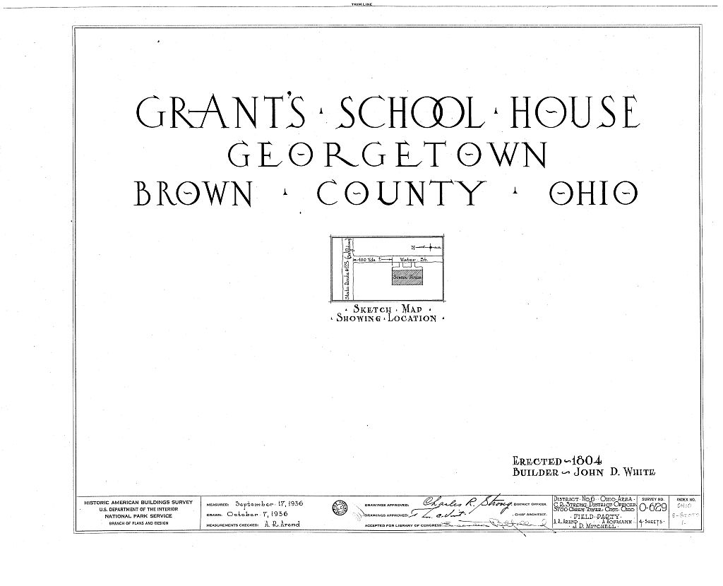 Schoolhouse, Water Street, Georgetown, Brown County, OH, measured drawing filed with the federal survey