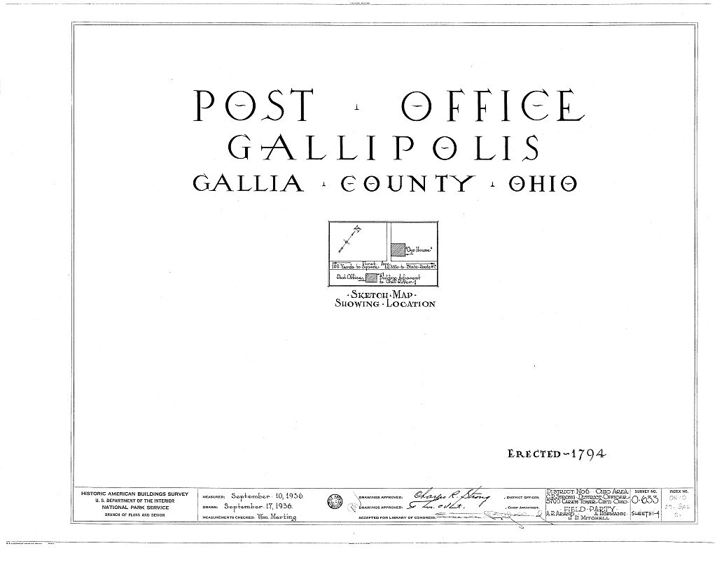 Gallipolis Post Office, First Avenue, Gallipolis, Gallia County, OH, measured drawing filed with the federal survey