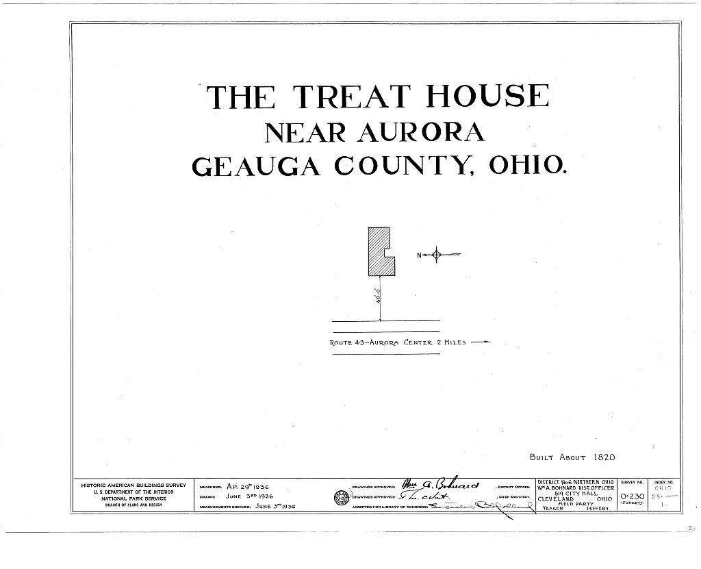 Treat House, Route 43, Aurora, Portage County, OH, measured drawing filed with the federal survey
