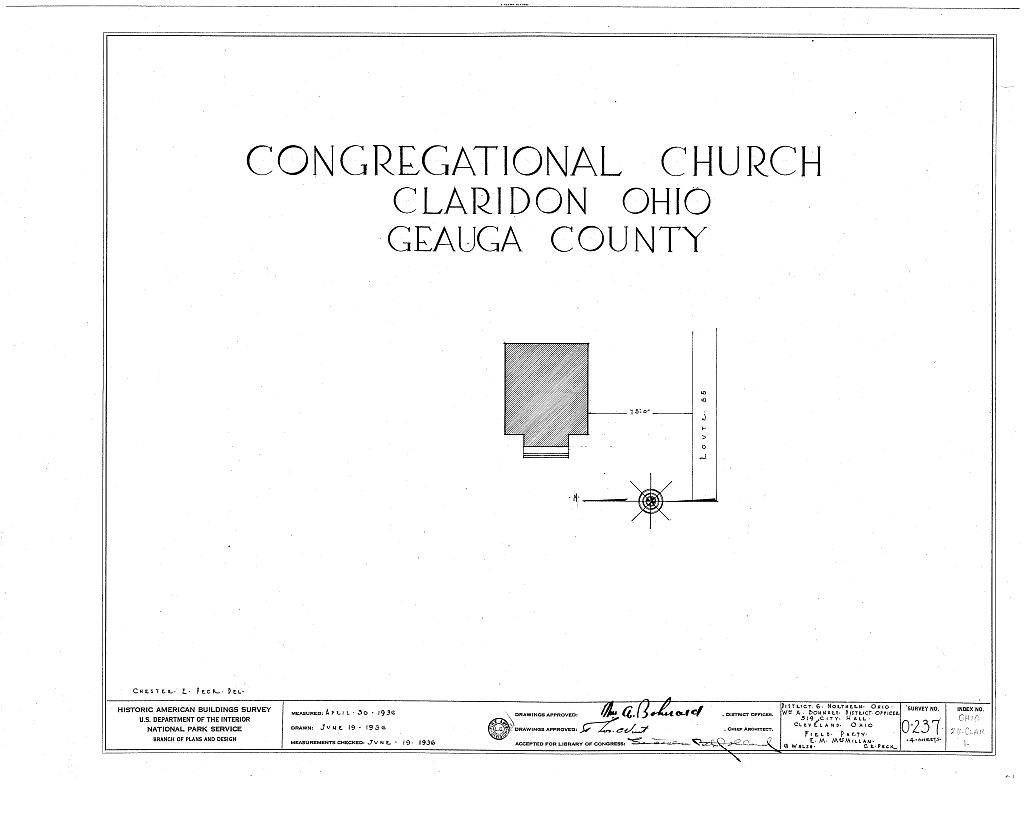 Congregational Church, Route 85, Claridon, Geauga County, OH, measured drawing filed with the federal survey