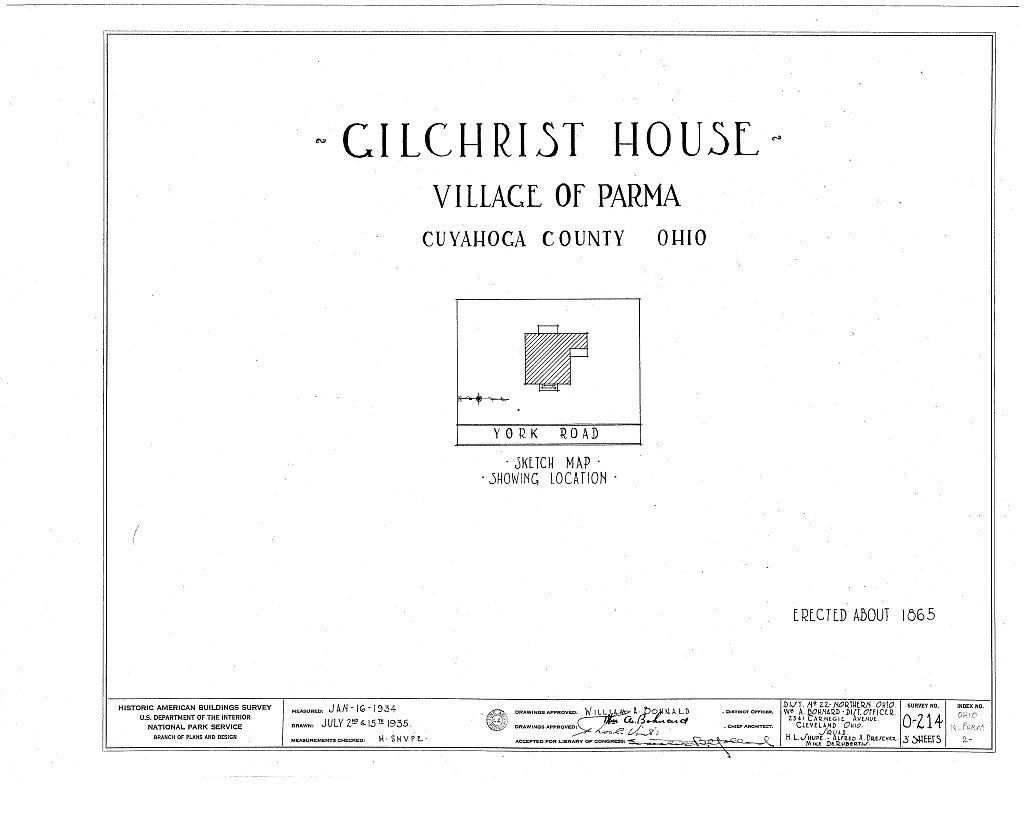 Gilchrist House, 6515 York Road, Parma, Cuyahoga County, OH, measured drawing filed with the federal survey