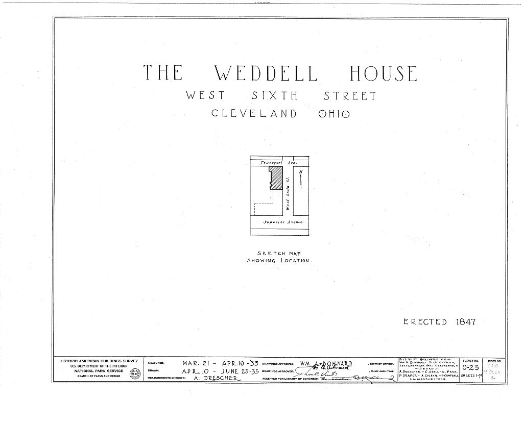 Peter Weddell House, West Sixth Street & Frankfort Avenue, Cleveland, Cuyahoga County, OH, measured drawing filed with the federal survey