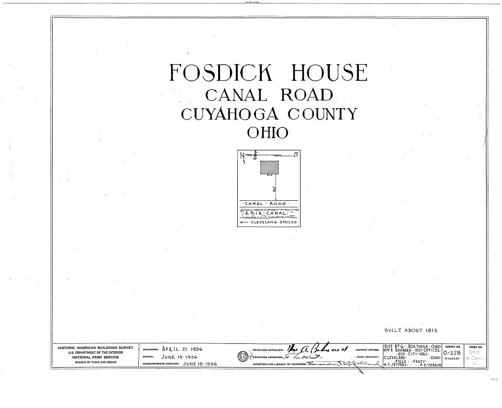 Fosdick House, Canal Road, Cleveland, Cuyahoga County, OH, measured drawing filed with the federal survey