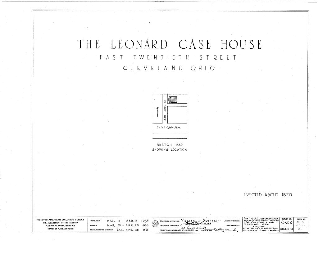 Leonard Case Homestead, 1295 East Twentieth Street, Cleveland, Cuyahoga County, OH, measured drawing filed with the federal survey