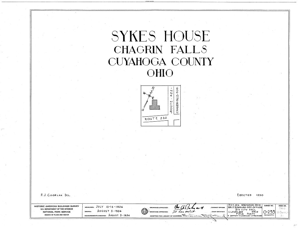 Sykes House, Route 232, Chagrin Falls, Cuyahoga County, OH, measured drawing filed with the federal survey