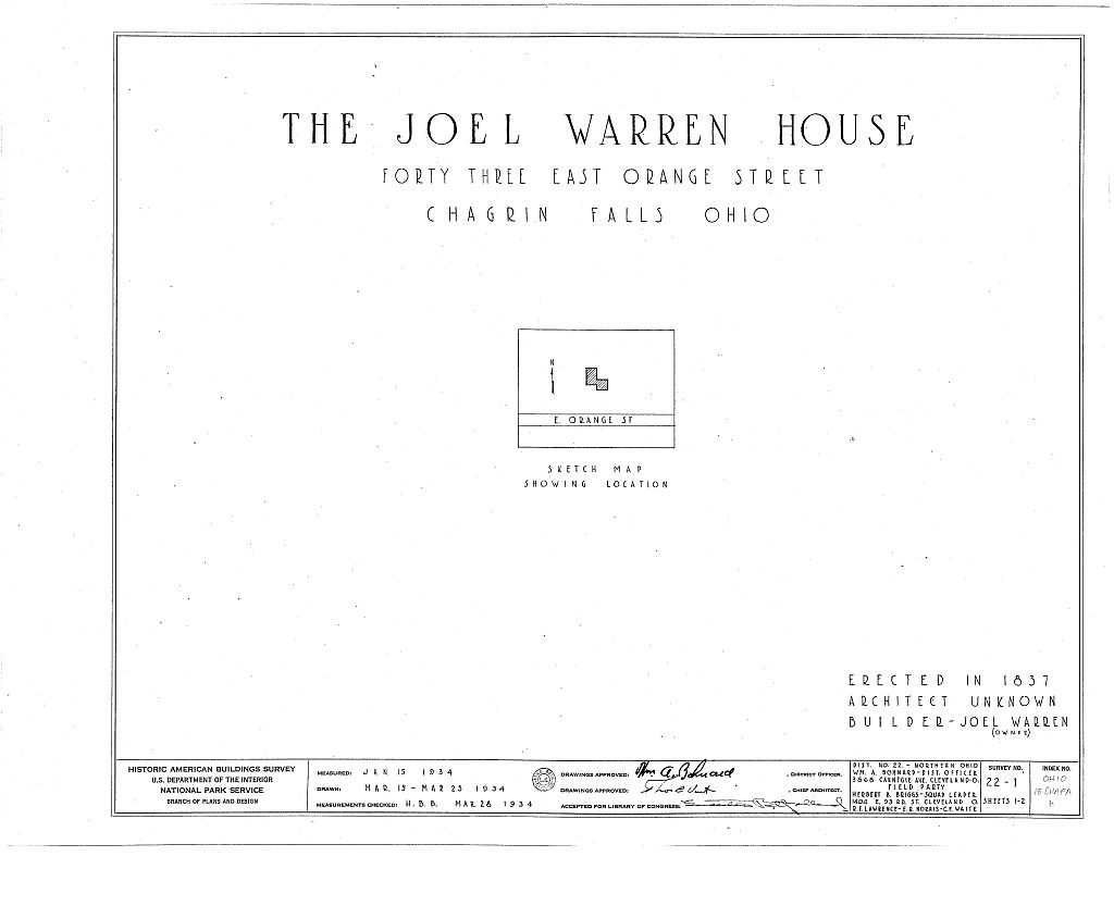 Warren-Hollis House, 43 East Orange Street, Chagrin Falls, Cuyahoga County, OH, measured drawing filed with the federal survey