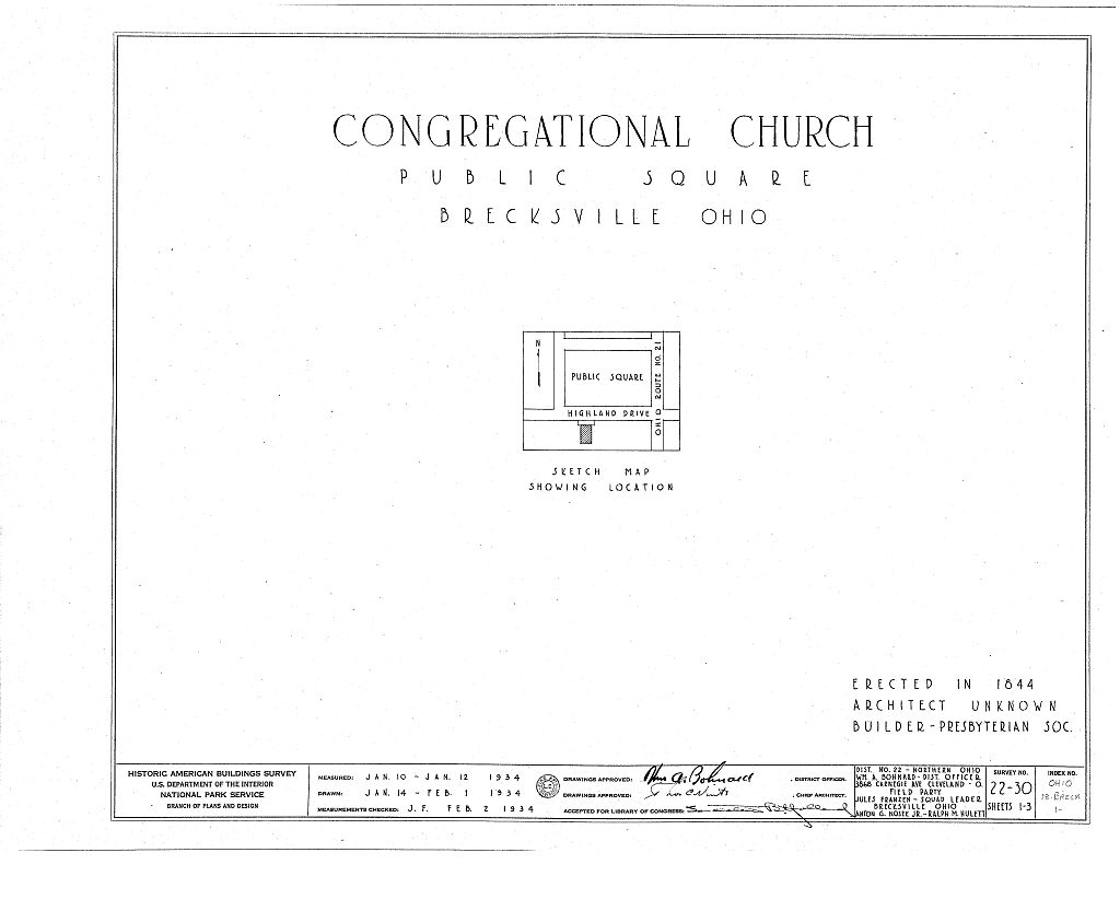 Congregational Church, Highland Drive, Brecksville, Cuyahoga County, OH, measured drawing filed with the federal survey