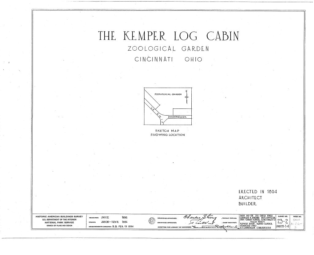 James Kemper Log Cabin, Zoological Gardens, Cincinnati, Hamilton County, OH, measured drawing filed with the federal survey
