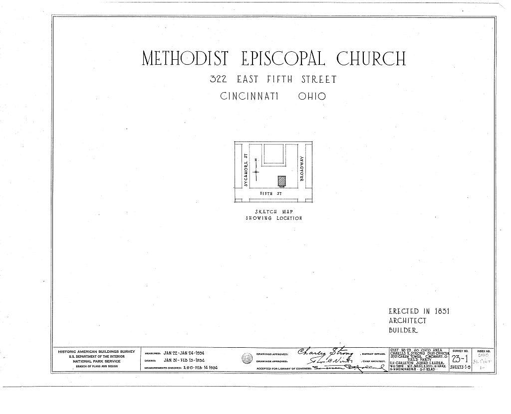 Methodist Episcopal Church, 322 East Fifth Street, Cincinnati, Hamilton County, OH, measured drawing filed with the federal survey