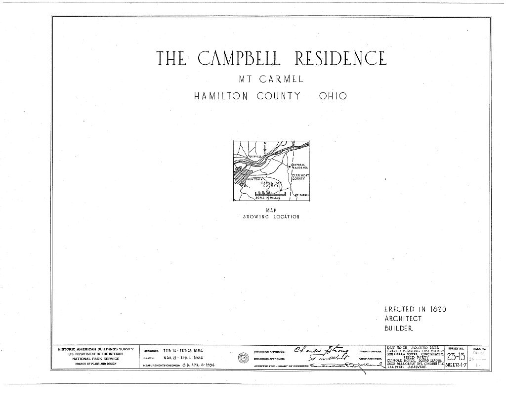 John Campbell Residence, Mount Carmel Road, Mount Carmel, Clermont County, OH, measured drawing filed with the federal survey