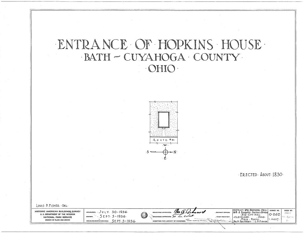 Hopkins House (Entrance), Route 21, Bath, Summit County, OH, measured drawing filed with the federal survey