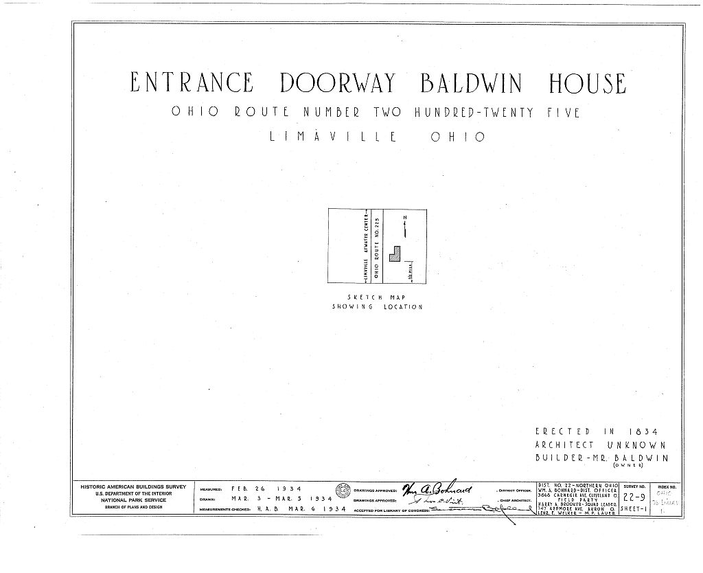 Alonzo Baldwin House (Entrance Doorway), State Route 225, Limaville, Stark County, OH, measured drawing filed with the federal survey